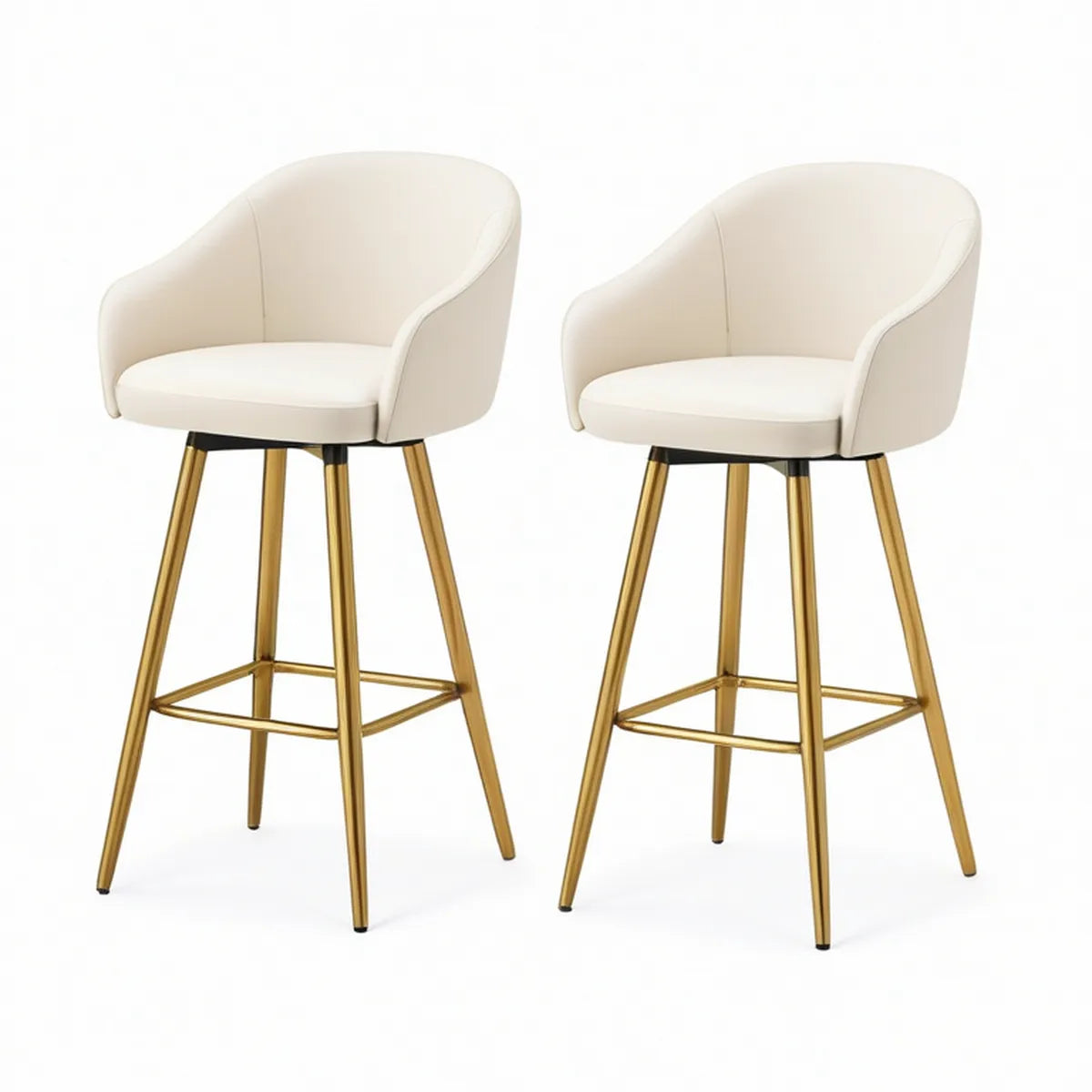 2er-Set Barhocker mit Armlehnen, 50 x 53 x 100 cm, Kunstleder Creme und Stahl Goldfarben