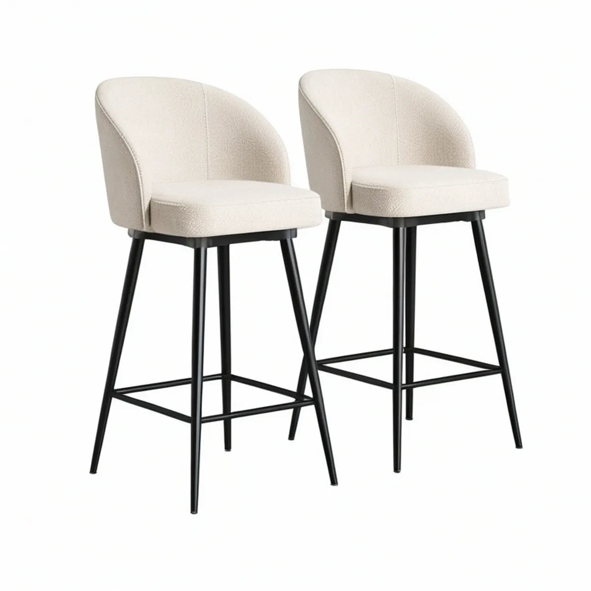 2er-Set Barhocker mit Rückenlehne, 96 x 50 x 51 cm, Creme/Schwarz