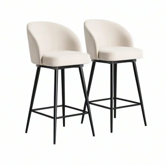 2er-Set Barhocker mit Rückenlehne, 96 x 50 x 51 cm, Creme/Schwarz