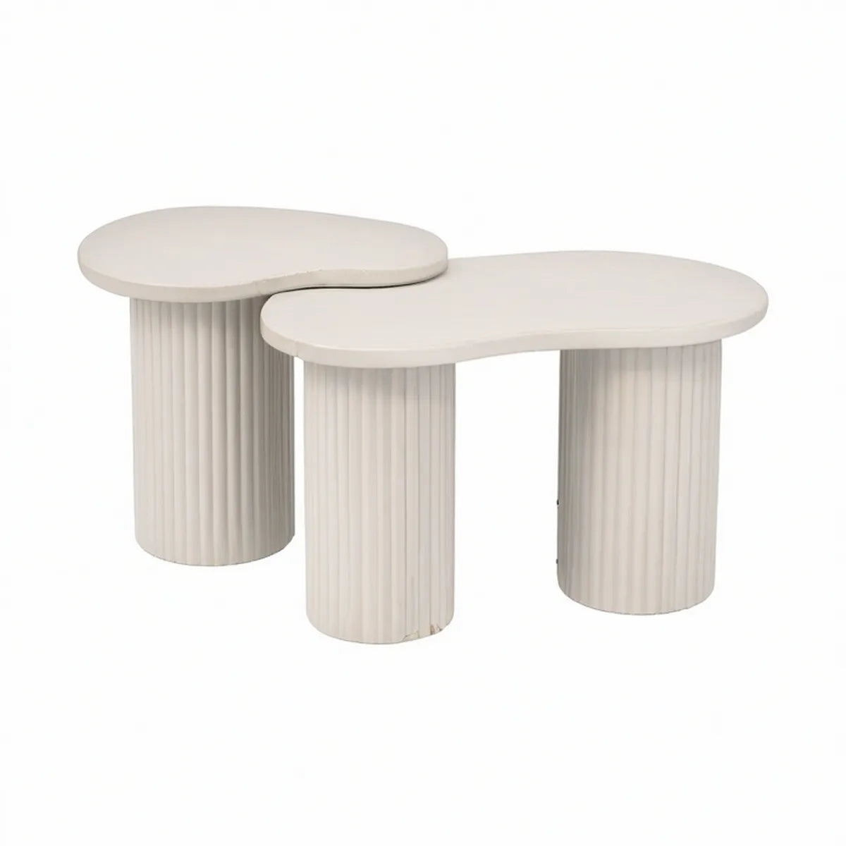 2-teiliges Couchtisch-Set aus MDF in Cremeweiss, oval, 80 x 50 x 40 cm und 60 x 40 x 45 cm