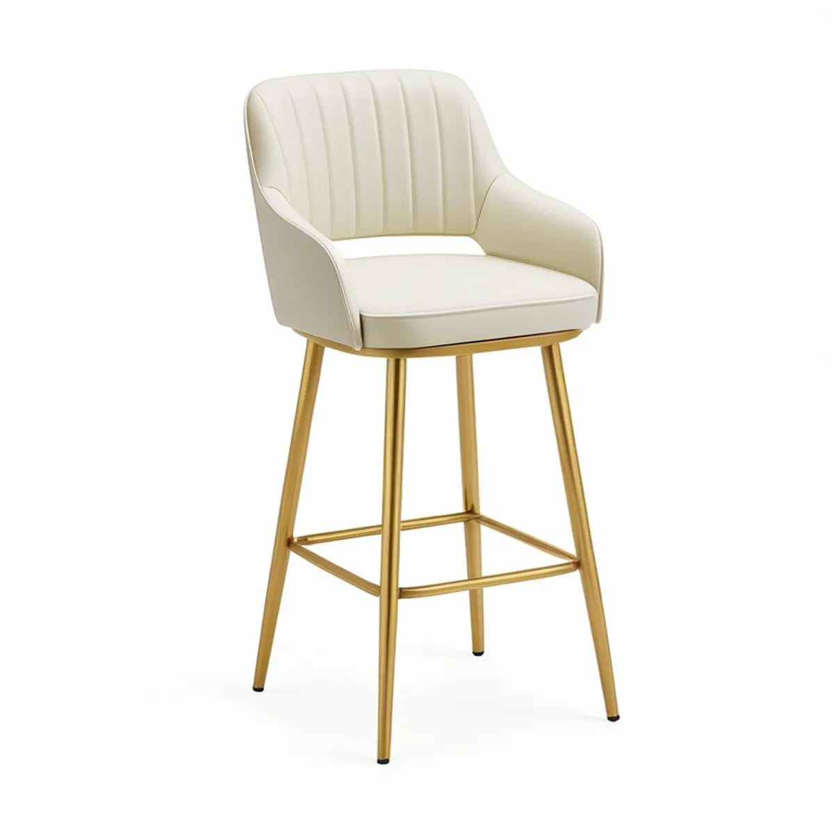 Barhocker mit Armlehnen, PU-Kunstleder in Creme und goldfarbenem Stahlgestell, 48 x 53 x 99 cm, Sitzhöhe 75 cm