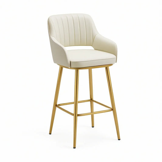 Barhocker mit Armlehnen, PU-Kunstleder in Creme und goldfarbenem Stahlgestell, 48 x 53 x 99 cm, Sitzhöhe 75 cm