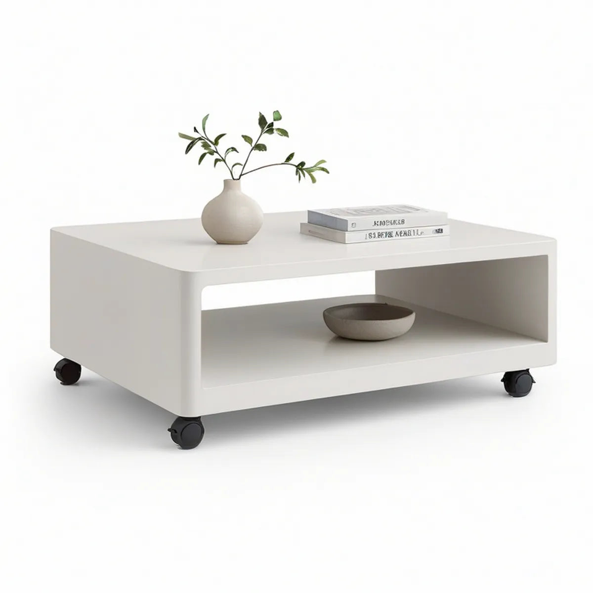 Rechteckiger Couchtisch auf Rollen aus MDF, Weiss, 100 x 60 x 45 cm
