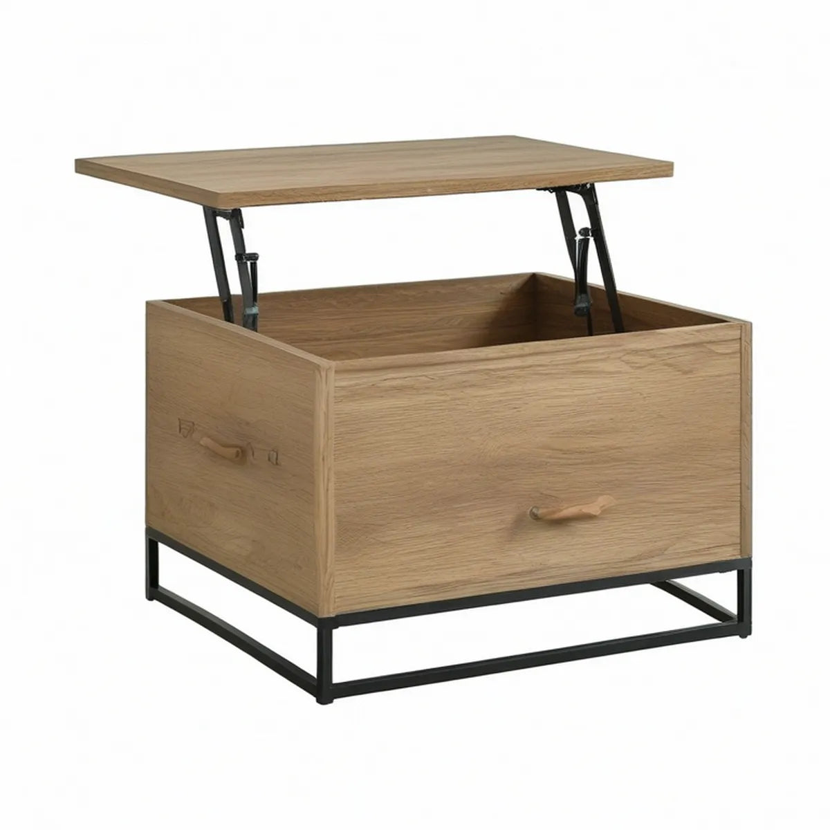 Couchtisch mit hochklappbarer Tischplatte und Stauraum, 80 x 80 x 45 cm, Eichenoptik/Schwarz