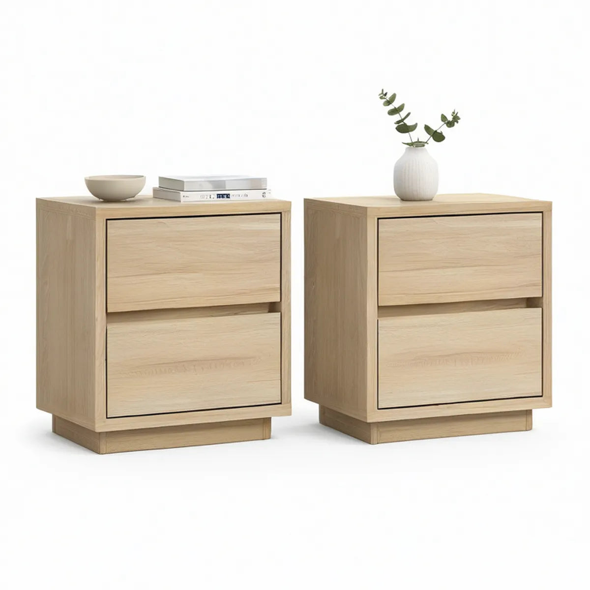 2er-Set Nachttische mit 2 Schubladen, Eichenoptik Natur, 45 x 40 x 55 cm