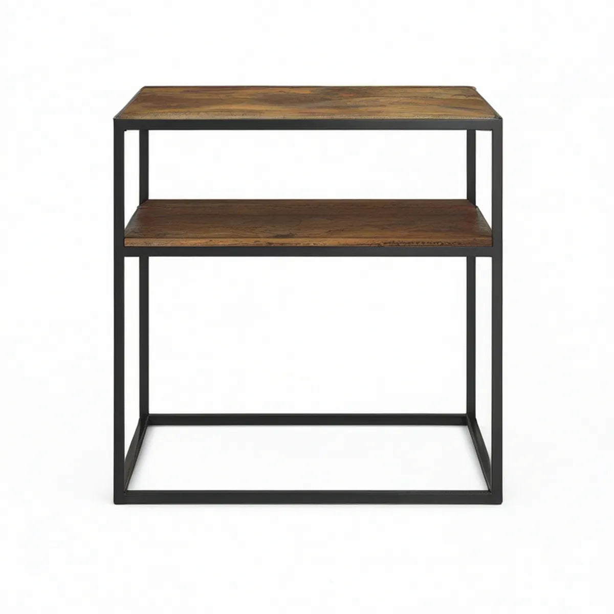 Quadratischer Beistelltisch 45 x 45 x 55 cm aus massivem Mangoholz und Stahl Braun/Schwarz