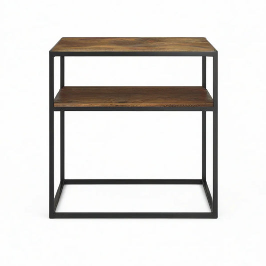 Quadratischer Beistelltisch 45 x 45 x 55 cm aus massivem Mangoholz und Stahl Braun/Schwarz