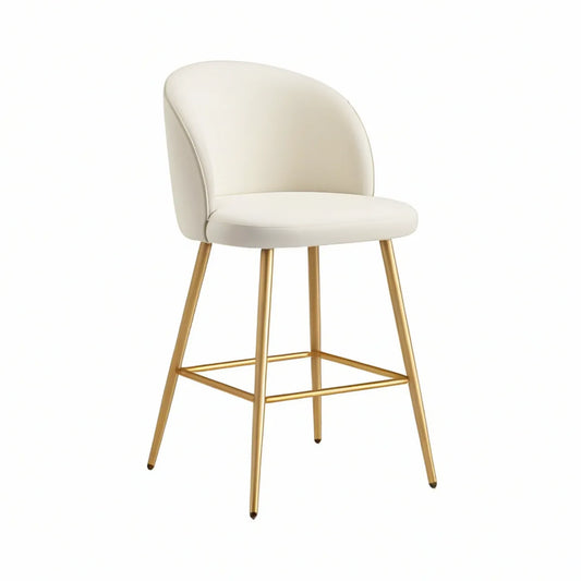 Barhocker mit Rückenlehne aus Kunstleder, Cremeweiss/Gold, 49 × 52 × 97 cm